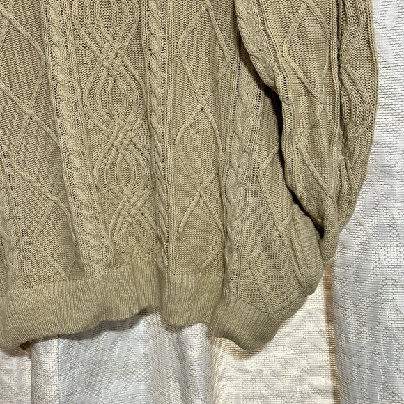 VINTAGE John Blair Cable Knit 3/4 Zip Mens L Tall Ivory Sweater 90 Pockets - Picture 5 of 8